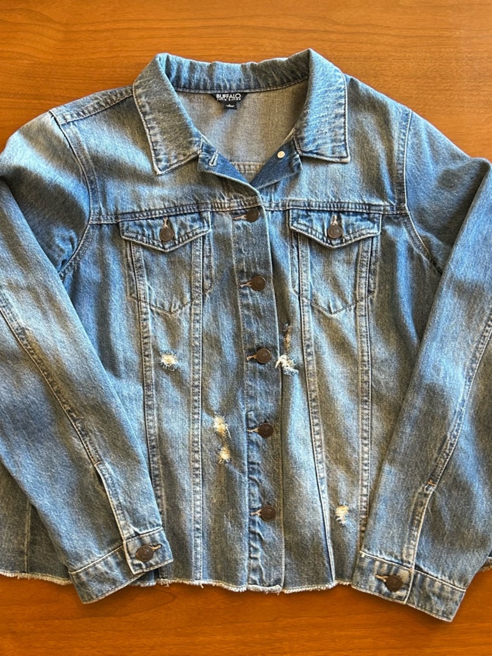 Buffalo Blue Size Large Distressed Denim Jacket - Women